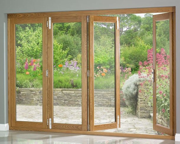 4 Door Folding Patio Door Set Unfinish Oak 