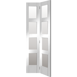 30 x 78 White Primed Clear Glazed 4-Panel Shaker Bi-Fold Door