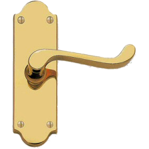 Shaped Scroll Lever Latch Door Handles Polished Brass