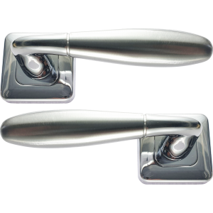 Capri Lever On Square Rose Door Handles Satin and Polished Chrome