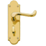 Shaped Scroll Lever Privacy Door Handles Polished Brass