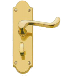 Shaped Scroll Lever Privacy Door Handles Polished Brass