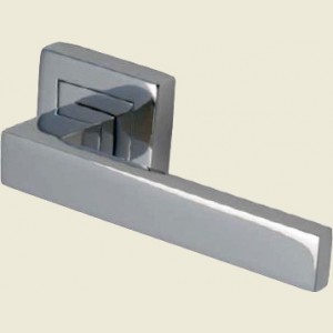 Delta Square Door Lever On Rose Set Polished Chrome