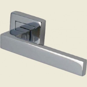 Delta Square Door Lever On Rose Set Polished Chrome