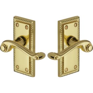 Georgian Brass Short Plate Latch Lever Handles