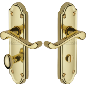 Meridian Bathroom Lock Door Handles Polished Brass