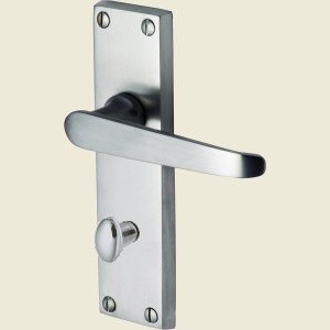 Victoria Satin Chrome Bathroom Lock Handles