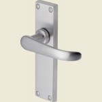 Windsor Satin Chrome Lever Latch Handle on Long Plate