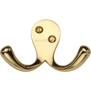 72mm Plain Double Coat Hook Polished Brass