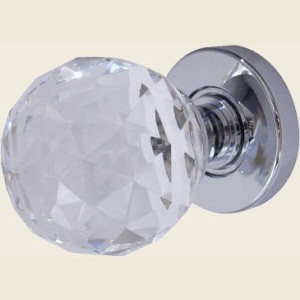 Polished Chrome Crystal Faceted Door Knob Set
