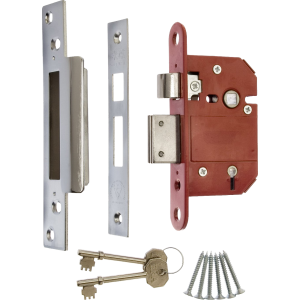  65mm Fortress BS 5 Lever Mortice Sashlock Satin Chrome