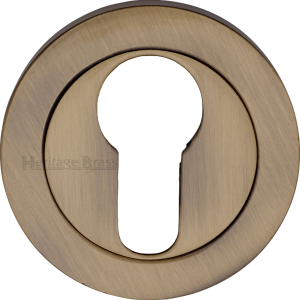 53mm Round Euro Profile Lock Escutcheon Antique Brass