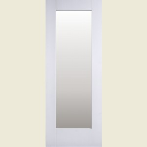 30 x 78 White Primed Pattern-10 Shaker Door Clear Glass