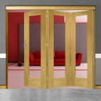 3 Door Pattern-10 Oak Folding Sliding Room Divider Clear Glass