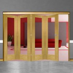 4 Door Pattern-10 Oak Folding Sliding Room Divider Clear Glass