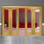 4 Door Pattern-10 Oak Folding Sliding Room Divider Clear Glass