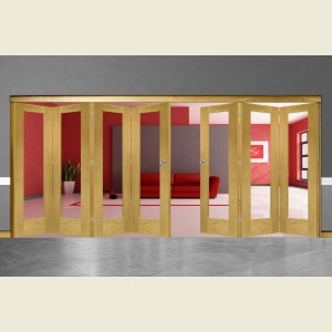 7 Door Pattern-10 Oak Folding Sliding Room Divider Clear Glass
