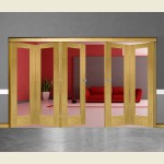 5 Door Pattern-10 Oak Folding Sliding Room Divider Clear Glass