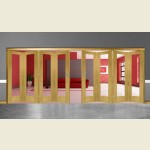 8 Door Pattern-10 Oak Folding Sliding Room Divider Clear Glass