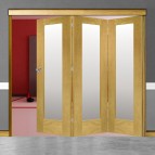 3 Door Pattern-10 Oak Folding Sliding Room Divider Obscure Glass