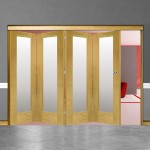 4 Door Pattern-10 Oak Folding Sliding Room Divider Obscure Glass