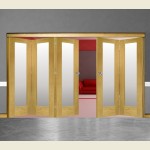 5 Door Pattern-10 Oak Folding Sliding Room Divider Obscure Glass