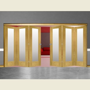 6 Door Pattern-10 Oak Folding Sliding Room Divider Obscure Glass